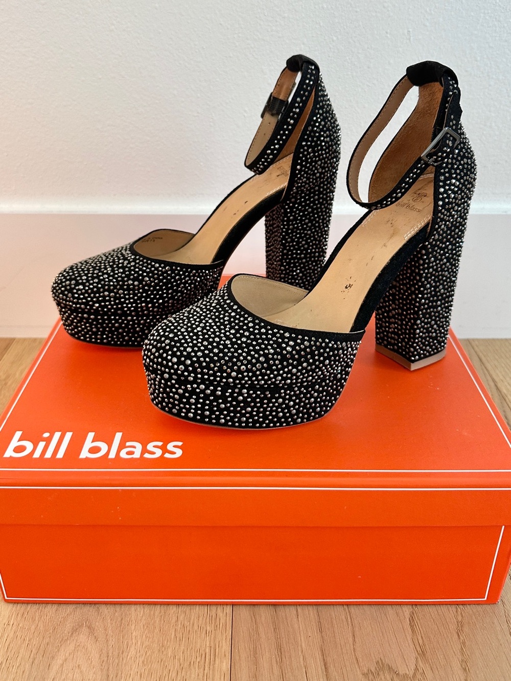Black Rhinestone Platform Heels - Bill Blass Ellie